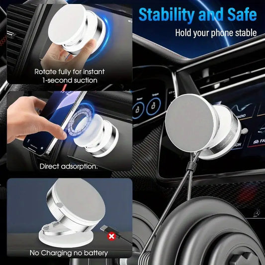 Haiyeasy Magnetic Ring Phone Car Holder (White) - 360° Rotatable Folding Phone Holder | Compatible with iPhone 12/13/14/15/16 series and all smartphones | Suitable for TK photography in the kitchen/gym