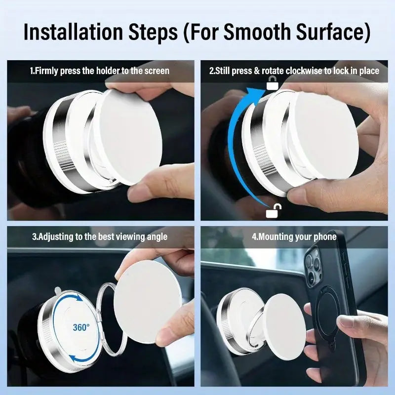 Haiyeasy Magnetic Ring Phone Car Holder (White) - 360° Rotatable Folding Phone Holder | Compatible with iPhone 12/13/14/15/16 series and all smartphones | Suitable for TK photography in the kitchen/gym