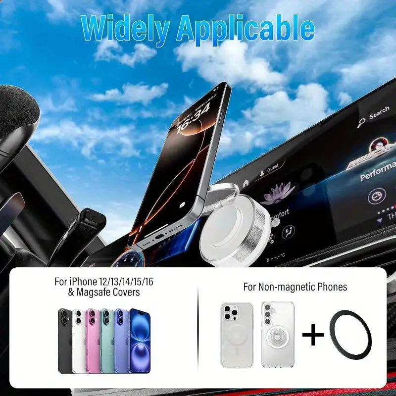 Haiyeasy Magnetic Ring Phone Car Holder (White) - 360° Rotatable Folding Phone Holder | Compatible with iPhone 12/13/14/15/16 series and all smartphones | Suitable for TK photography in the kitchen/gym