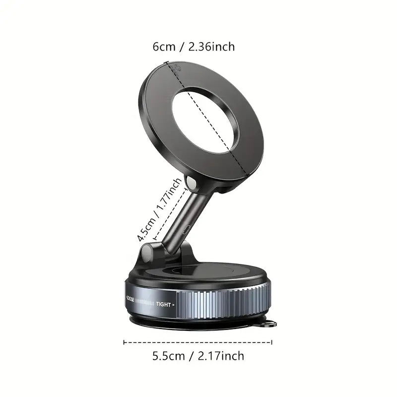 Haiyeasy Magnetic Fulcrum Phone Car Mount (Black) - Foldable and Retractable | Compatible with iPhone, Samsung, and All Smartphones | Suitable for Cars, Showers, Gyms, and Smooth Surfaces