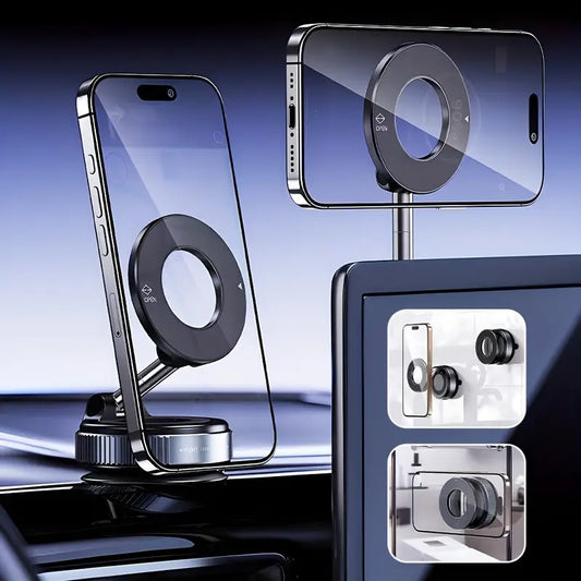 Haiyeasy Magnetic Fulcrum Phone Car Mount (Black) - Foldable and Retractable | Compatible with iPhone, Samsung, and All Smartphones | Suitable for Cars, Showers, Gyms, and Smooth Surfaces
