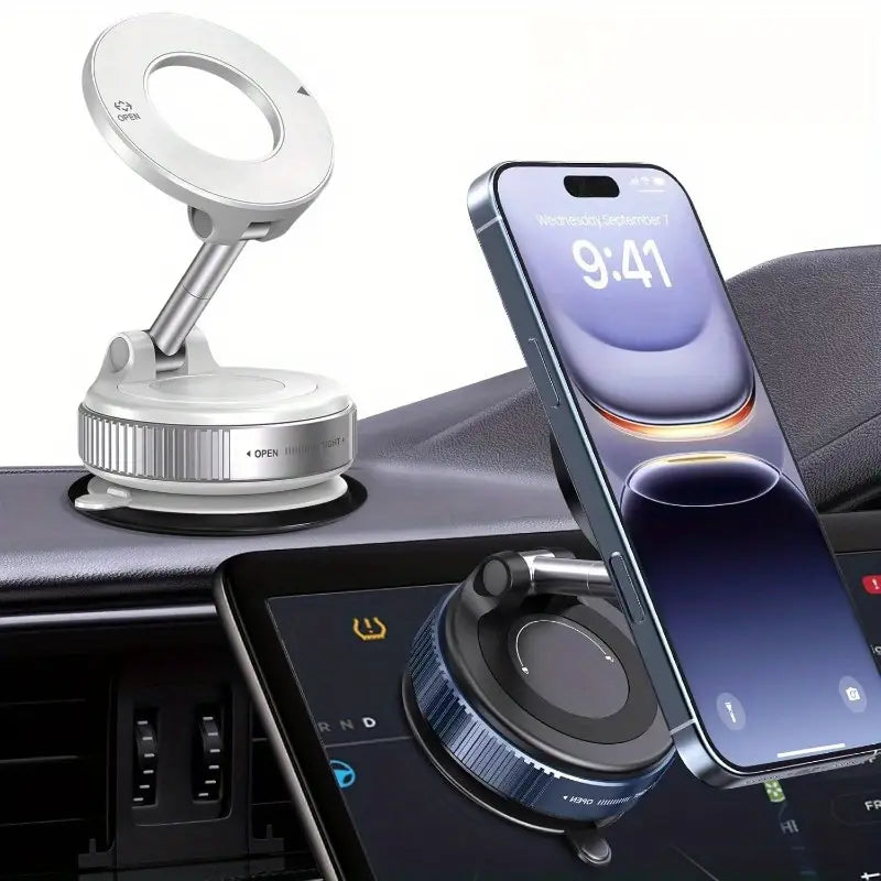 Haiyeasy Magnetic Fulcrum Phone Car Mount (White) - Foldable and Retractable | Compatible with iPhone, Samsung, and All Smartphones | Suitable for Cars, Showers, Gyms, and Smooth Surfaces