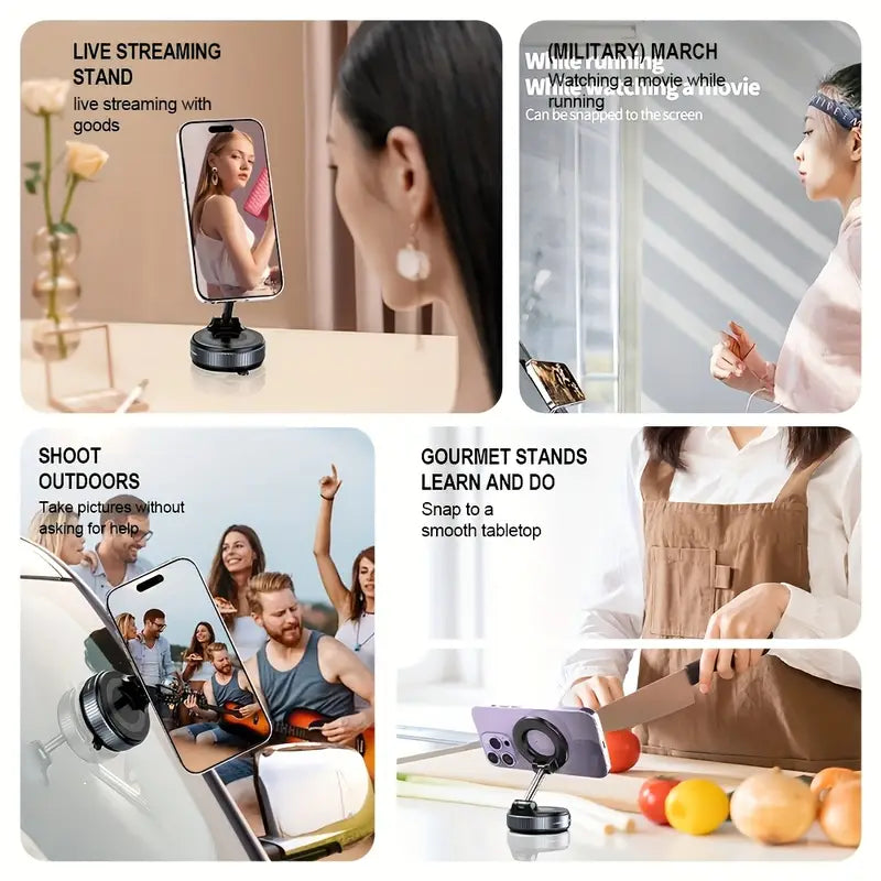 Haiyeasy Magnetic Fulcrum Phone Car Mount (Black) - Foldable and Retractable | Compatible with iPhone, Samsung, and All Smartphones | Suitable for Cars, Showers, Gyms, and Smooth Surfaces